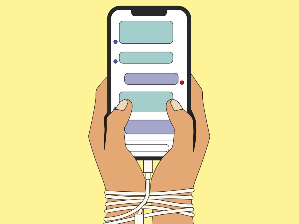 Illustration of person on a mobile device as the vast majority (92%) of marketing professionals are using AI in their day-to-day operations, but shoppers are becoming increasingly distrustful, especially when it comes to their personal data.