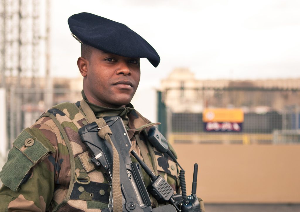 Illustration featuring French soldier for article on cybersecurity in France.