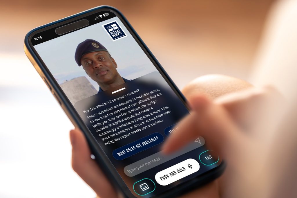 Mobile app as the Royal Navy is handing the first line of its recruitment operations to a real-time AI avatar called Atlas.